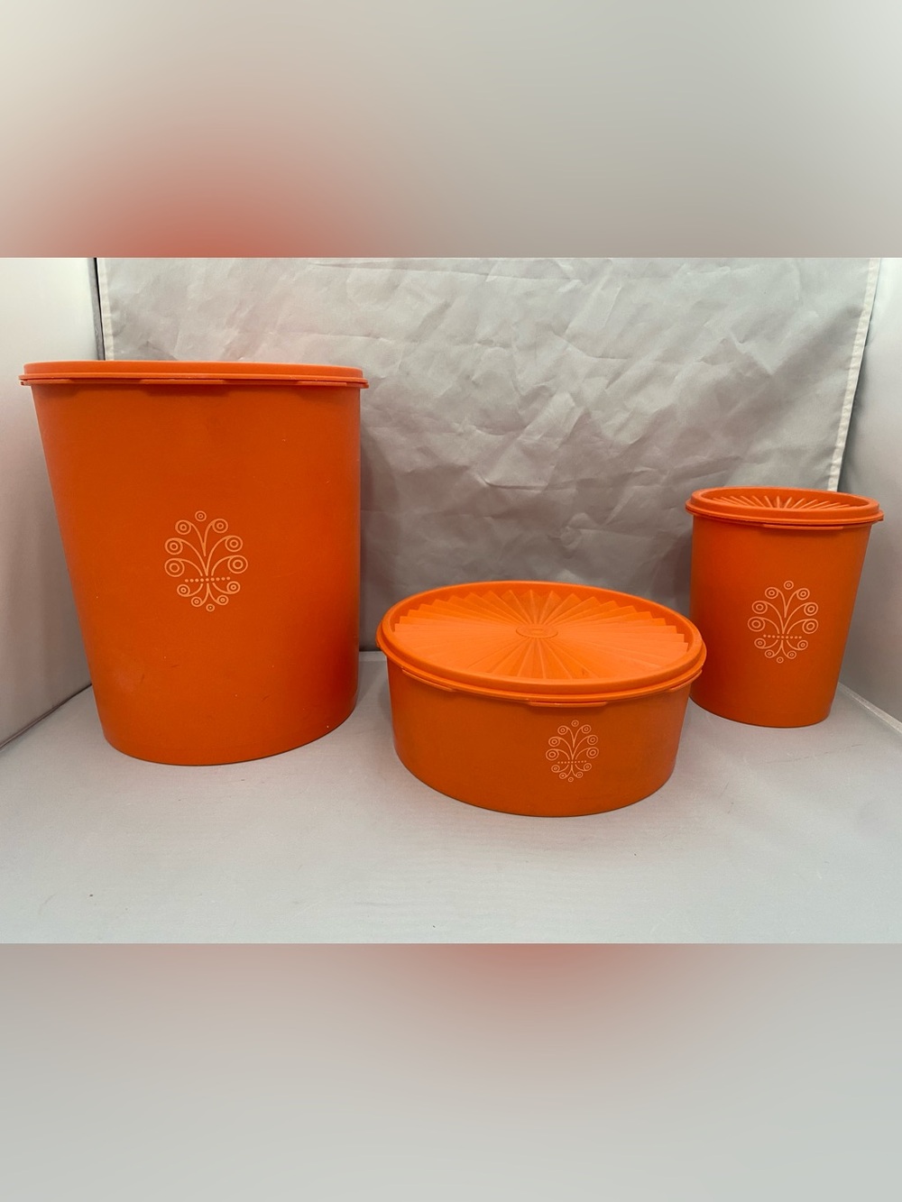 Tupperware Orange Vintage Embossed Canister Storage Set
